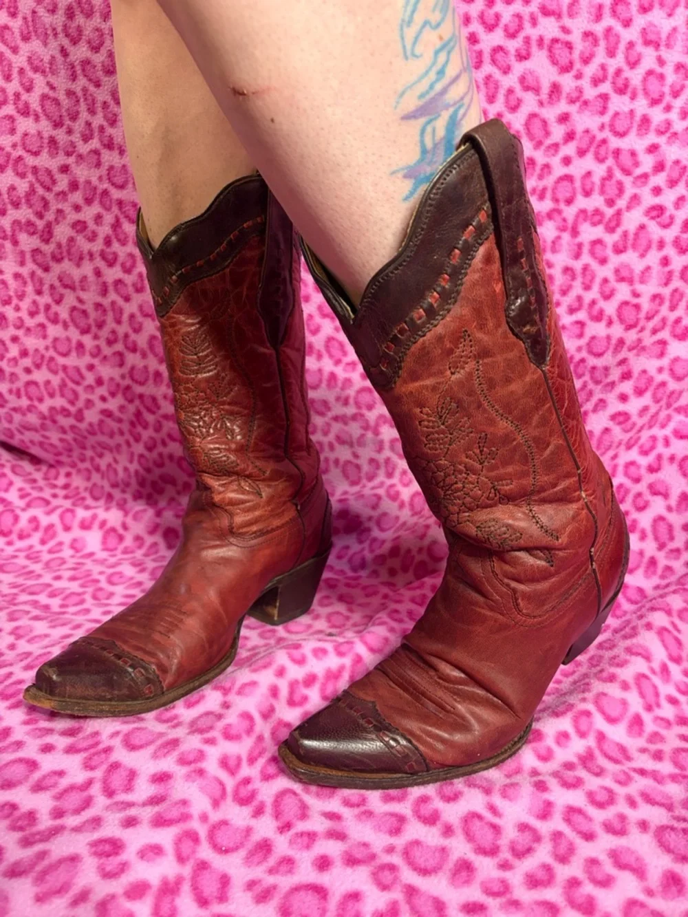 Corral Two Toned Brown Leather Cowgirl Boots Sz 9 - Picture 3 of 10